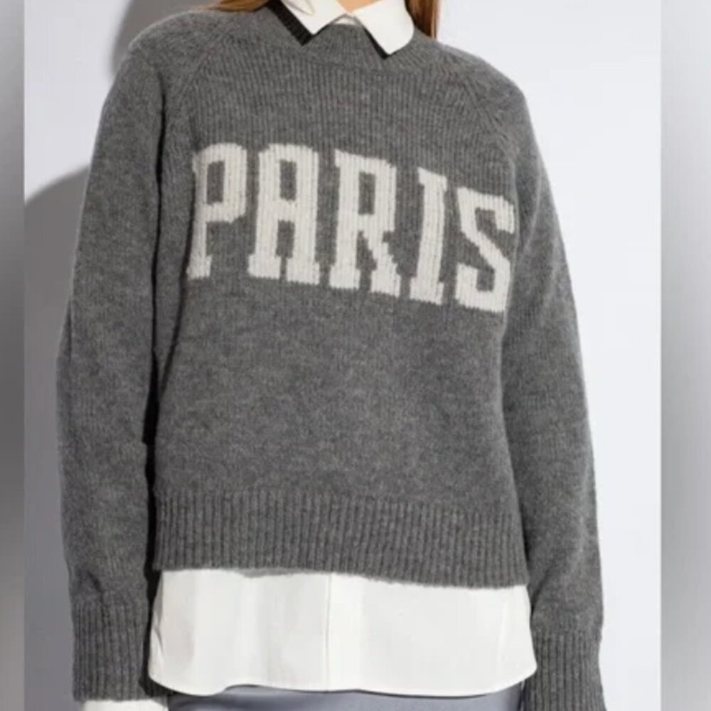 Anine Bing Kendrick Sweater University Paris In Charcoal Wool Cashmere Size M